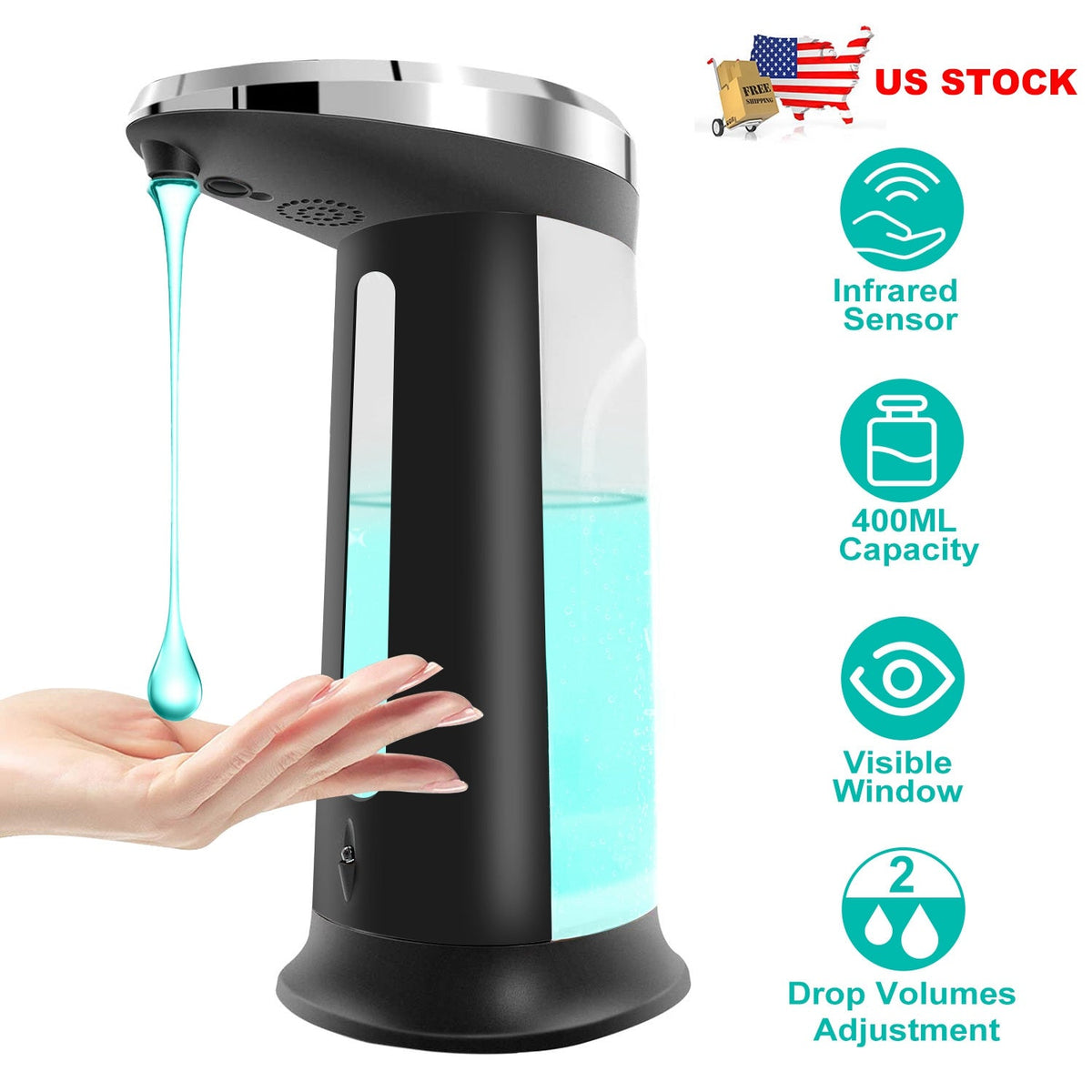 Automatic Soap Dispenser 400ML/16.9OZ Anti-slip Sensor Refillable Hand Gel Desktop Dispenser 2 Drop Volume Adjustment