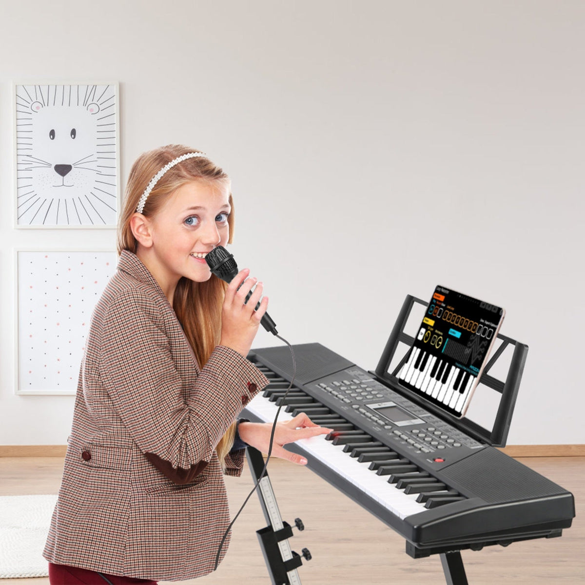 61 Keys Digital Music Keyboard Electric Piano Electronic Musical Instrument Kids Learning Keyboard with Light Up Keys Microphone for 3-12 Year Old Kid