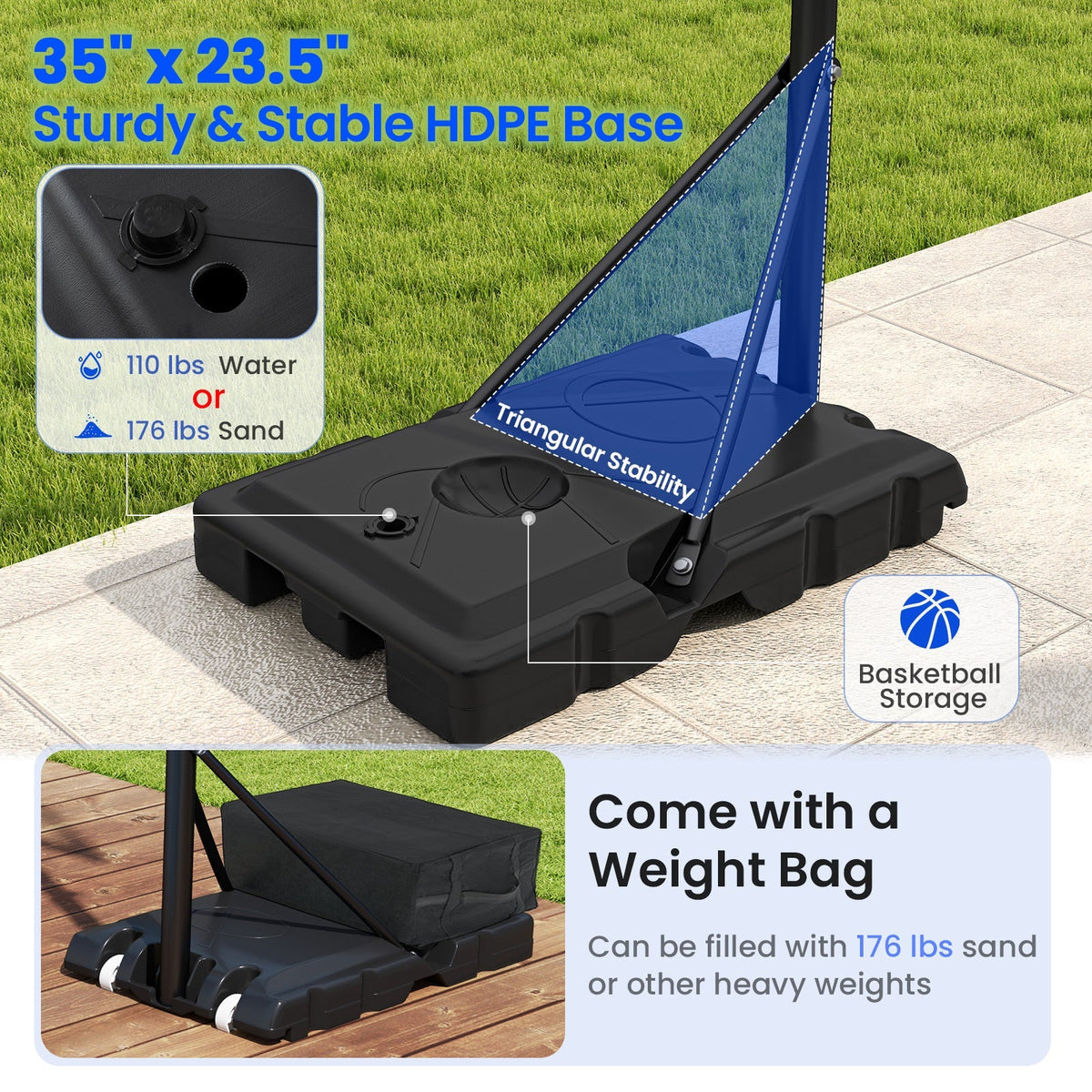 Portable Basketball Hoop Outdoor Basketball Goal System Adjustable for Kids Teens Adults