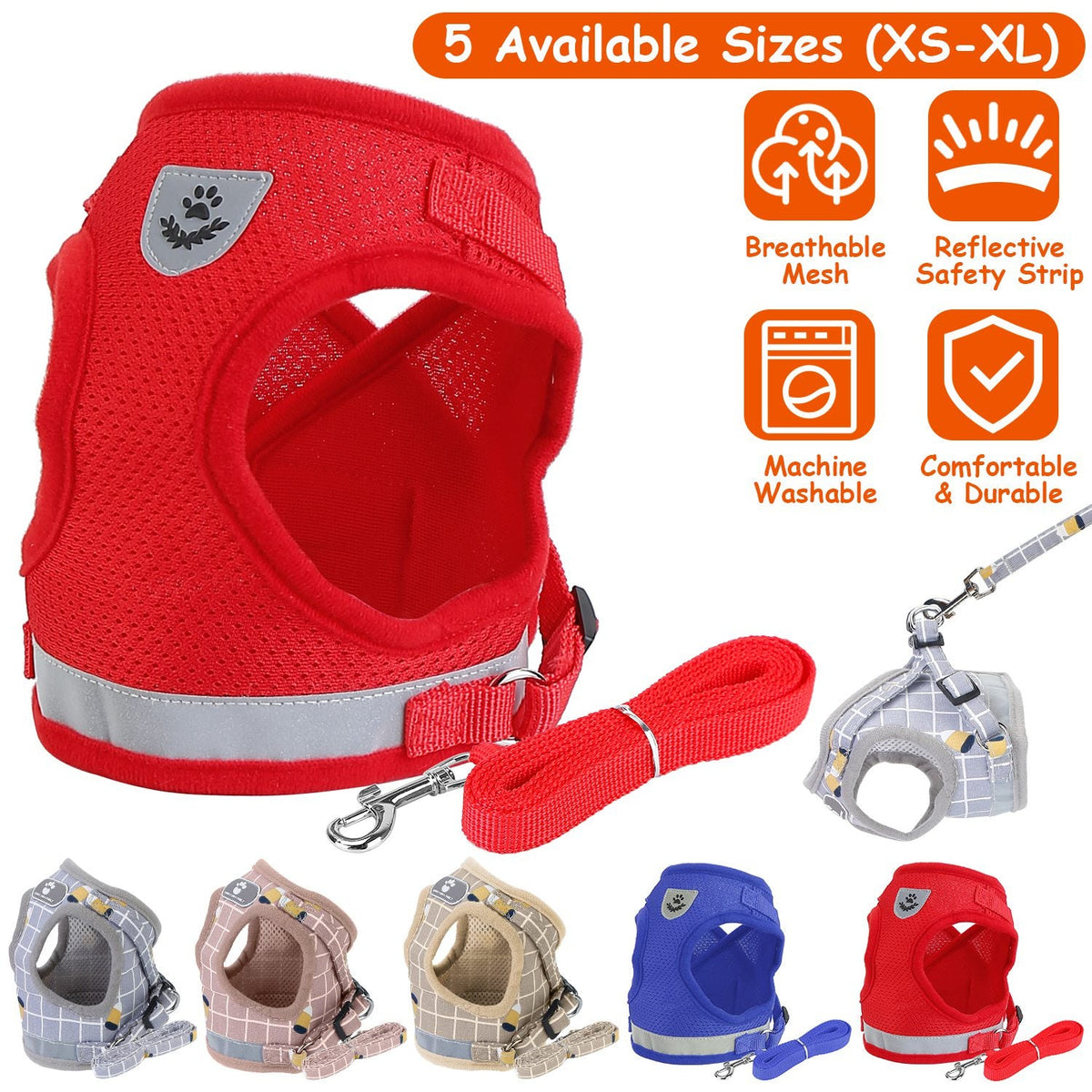 Pet Mesh Harness Dog Leash Set Reflective Chest Strap Adjustable Puppy Vest For Puppies Breeds Dogs Cats Walking Outdoor