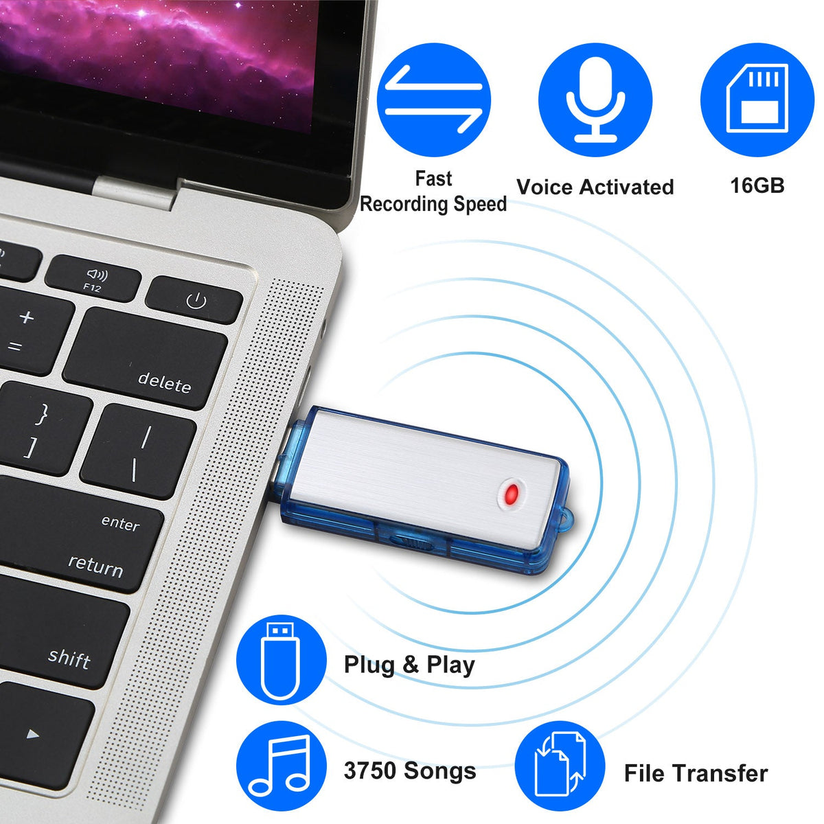 Mini Voice Recorder 16GB Digital Sound Audio Activated Recorder USB Flash Drive Disk w/ 192Hrs Recording U Disk Recorder For Meeting Lectures