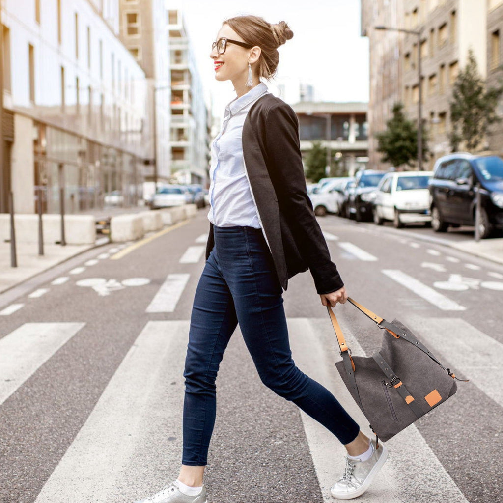 Ladies Canvas Tote Bag Multifunctional Purse Handbag Adjustable Shoulder Rucksack Convertible Backpack Wear-Resistant Dirt-Proof For Women School Offi