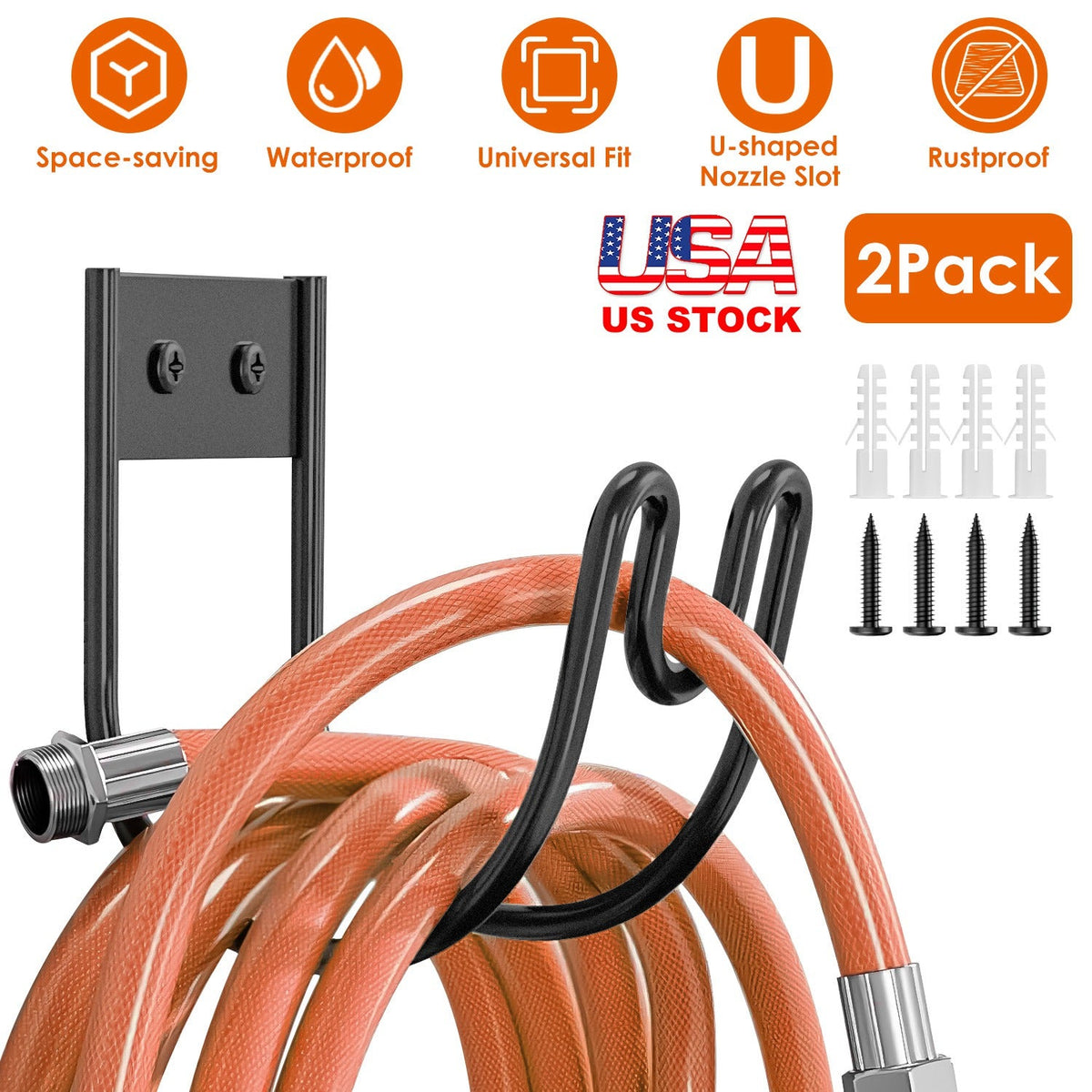 2Pack Heavy Duty Garden Hose Holder Stainless Steel Hose Hook Metal Hose Rack Reel Organizer for Water Hose Extension Cords