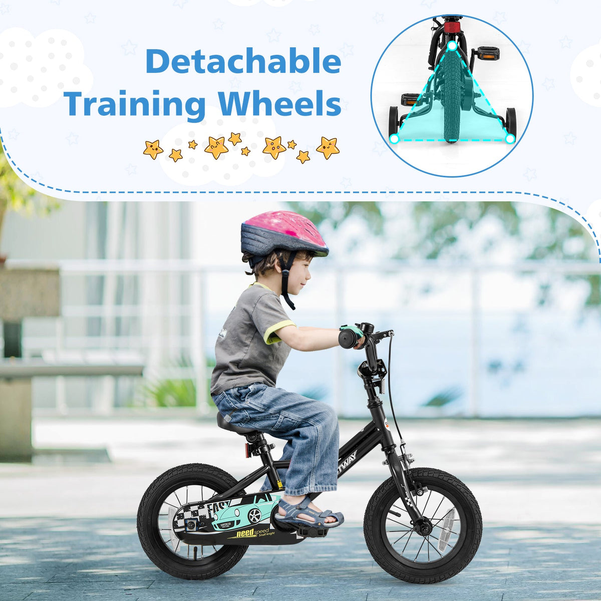 12 Inch Kids Bike Adjustable for 3-4 Years Old with Low-Step Frame