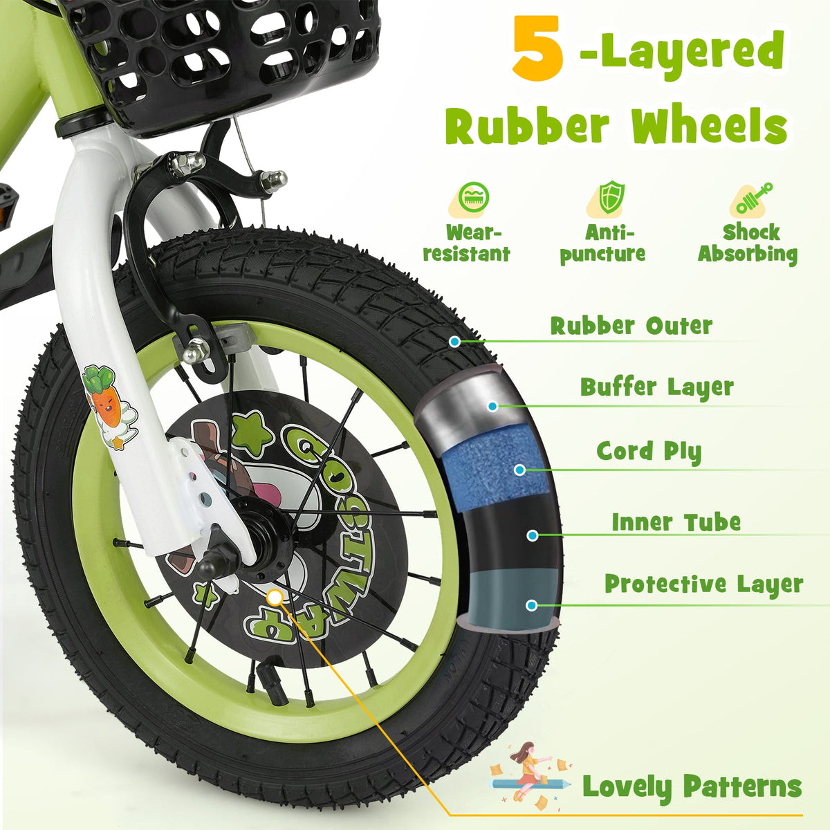 12 Inch Kids Bike Adjustable with Detachable Training Wheels for 3-4 Years Old-12 inches