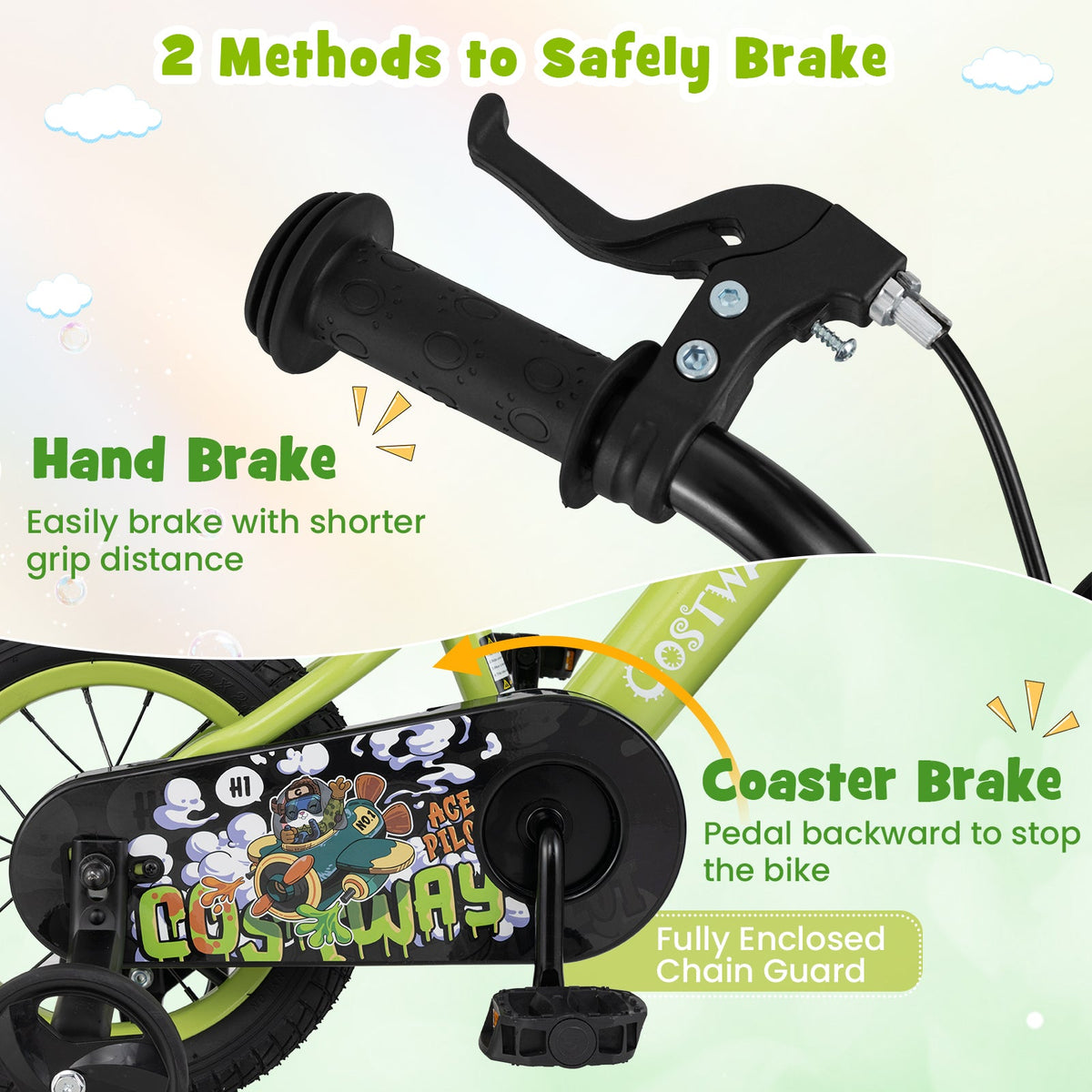 12 Inch Kids Bike Adjustable with Detachable Training Wheels for 3-4 Years Old-12 inches