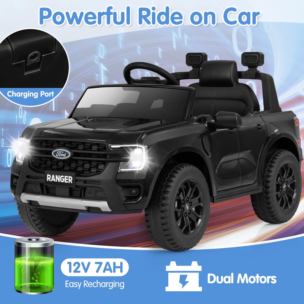 12V Electric Kids Ride on Car Licensed Ford Ranger with Remote Control and Music-Black