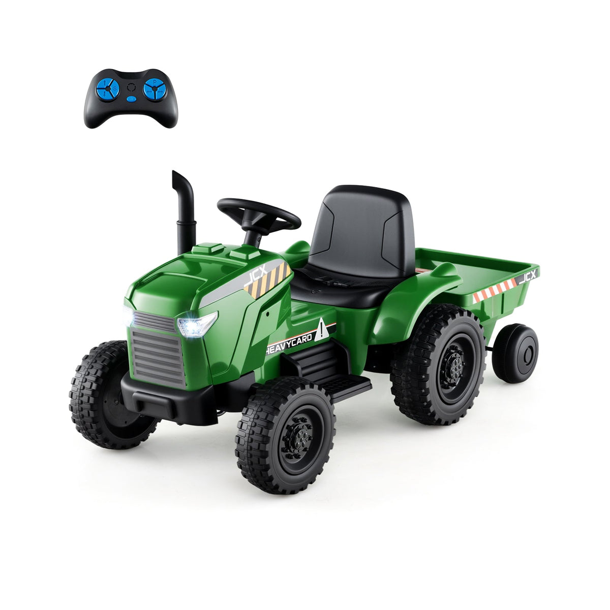 12V 2-in-1 Kids Ride On Tractor with Trailer and 3-Gear Shift-Grayish Green