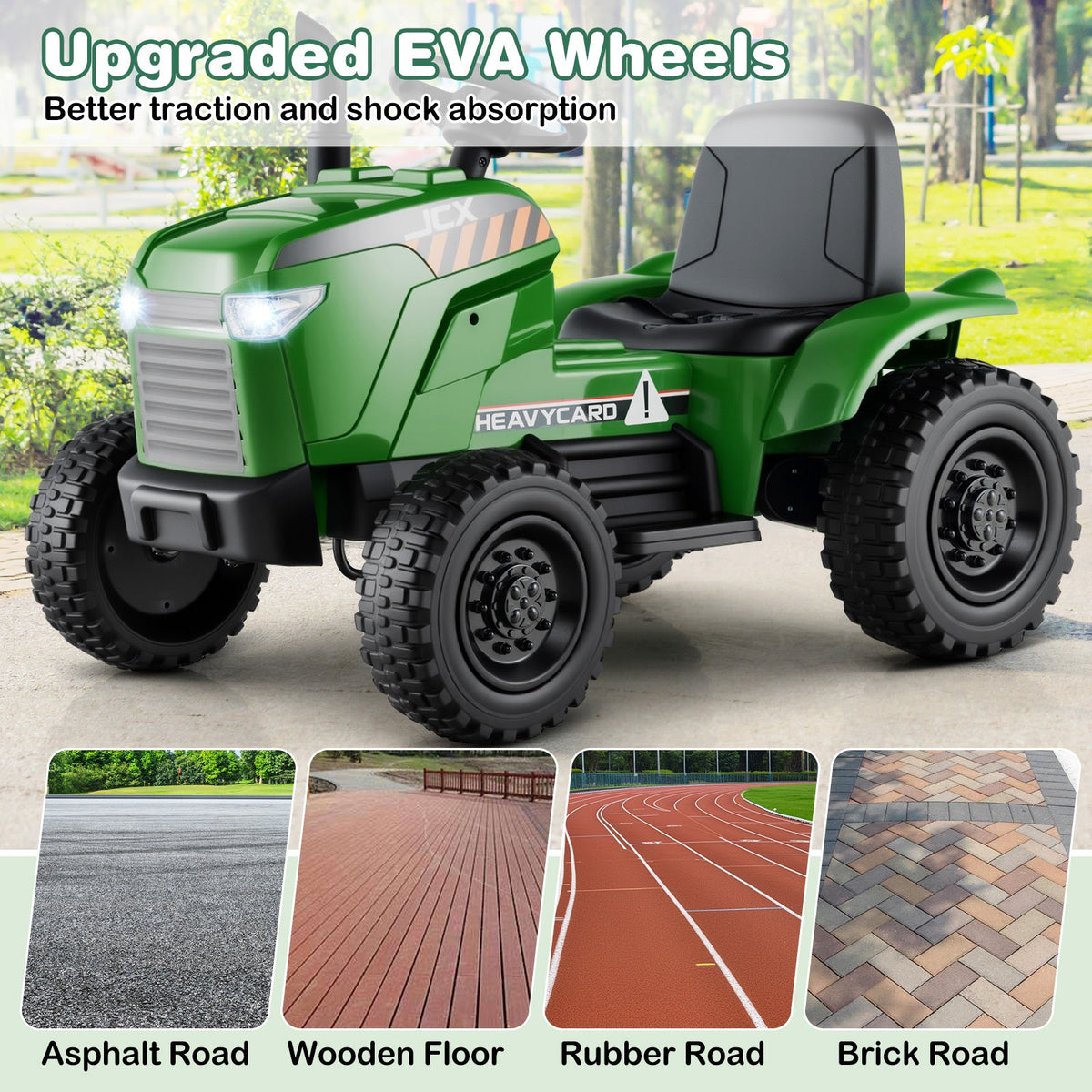 12V 2-in-1 Kids Ride On Tractor with Trailer and 3-Gear Shift-Grayish Green