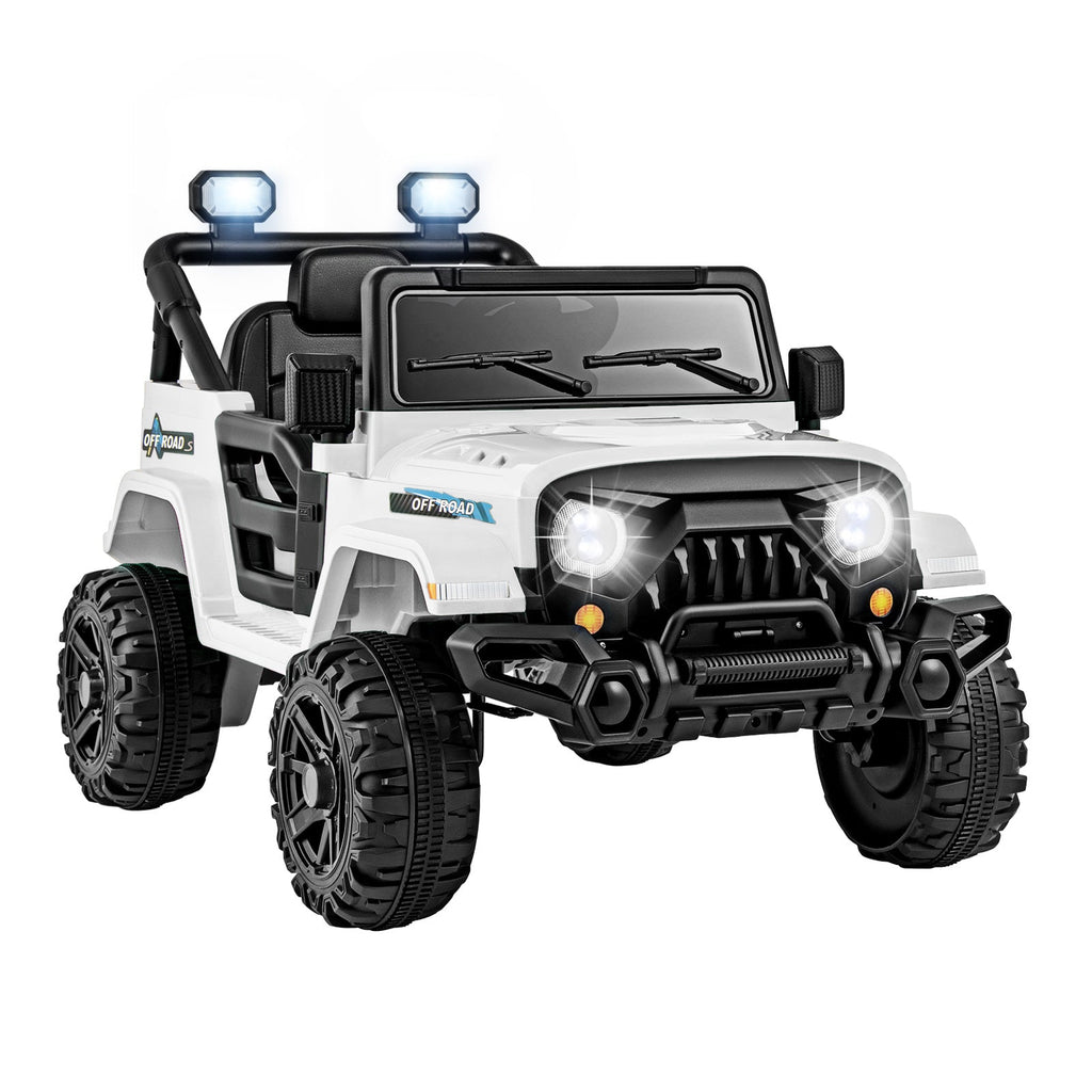 12V Kids Ride on Truck Car with Remote Control Threaded Wheels and 3 Speeds-White