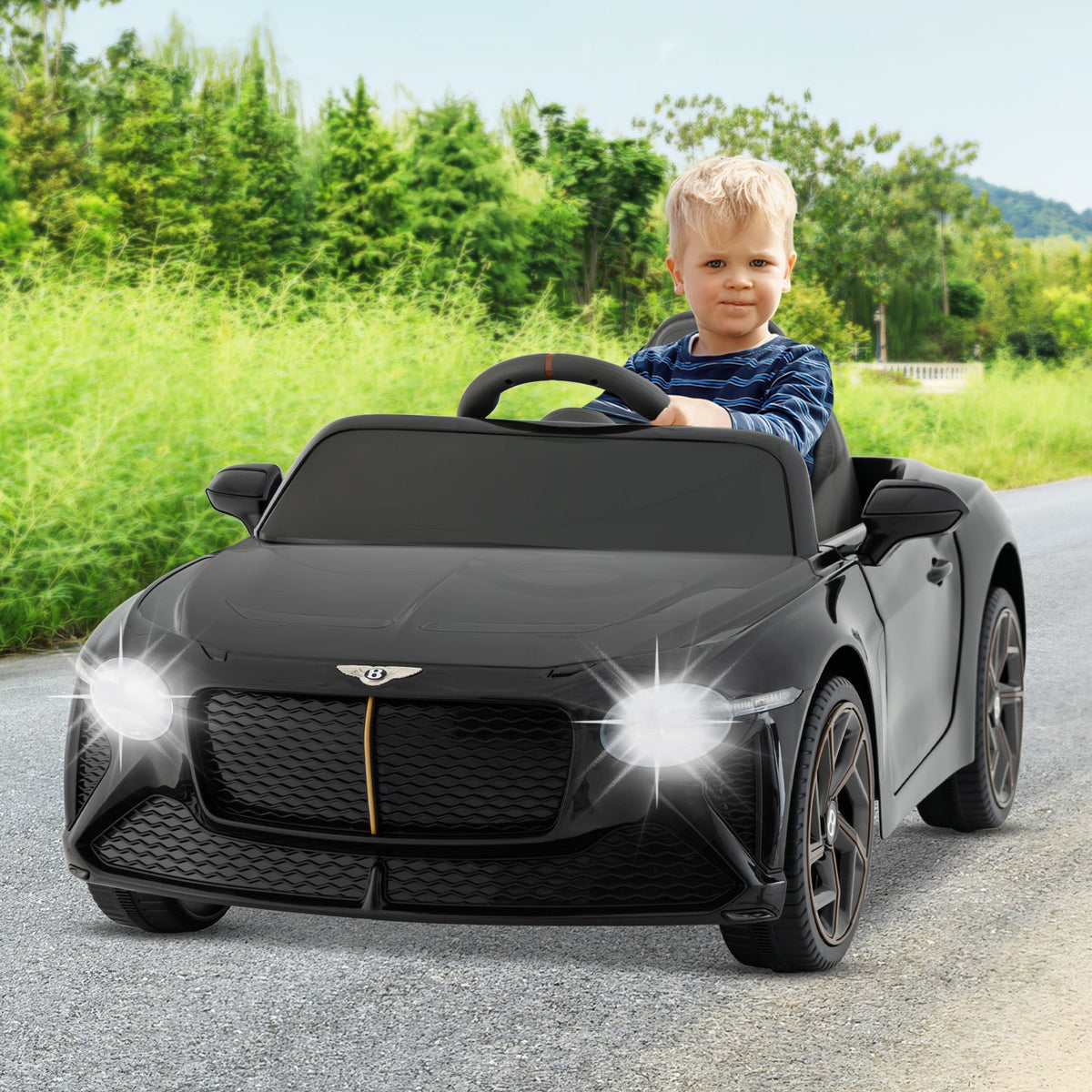 12V Powered Car Kids Ride-on Racer Car Licensed Bentley Bacalar-Black