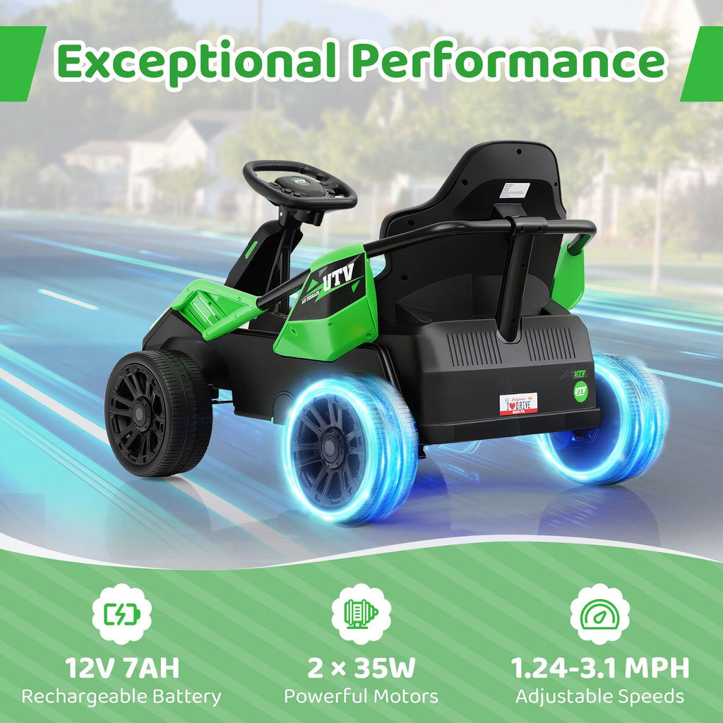 12V Ride on Car Electric UTV with Remote and Music for Big Kids-Green
