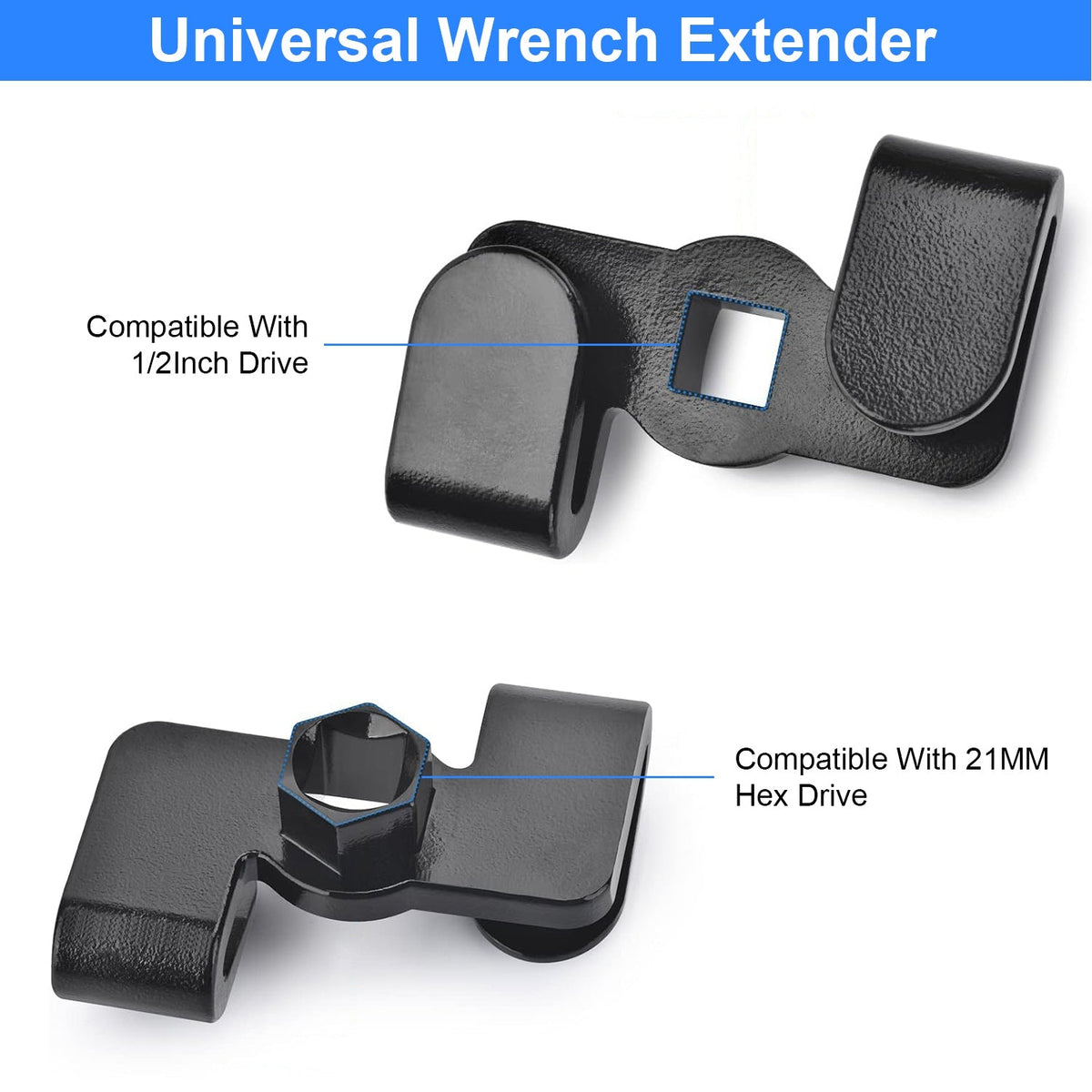 Universal Wrench Extender For 1/2Inch Drive 21MM Hex Drive Wrench Extension Tool Tighten Loosen Stubborn Nuts Bolts Wrench Extended Adaptor Mechanics