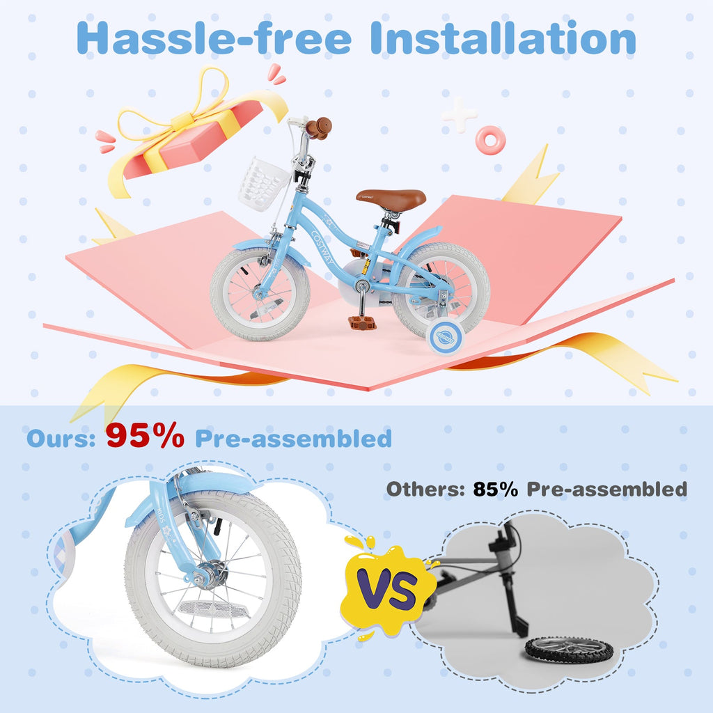 12 Inch Kids Bike with Adjustable Handlebar and Seat for 3-4 Year Old