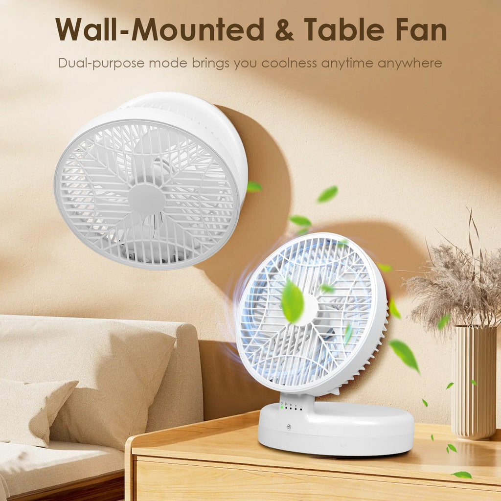 Quiet Table Fan 90¡ Foldable Desk Fan with 4 Wind Speeds Type-C Rechargeable Wall-Mounted Fan Portable Desktop Fan for Home Bedroom Kitchen Office Out