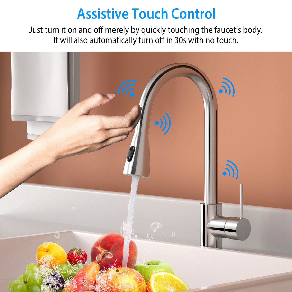 Automatic Touch Sensor Faucet Single Handle Pull Out Sink Faucet with Hot Cold Water Control