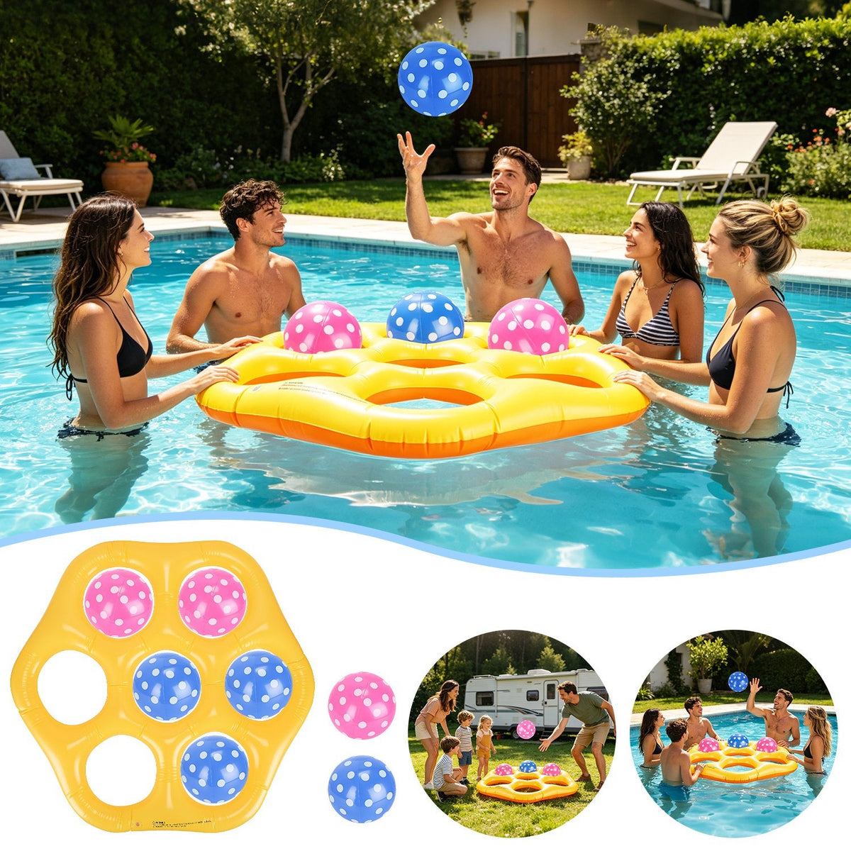 Inflatable Tic-Tac-Toe Pool Game Set with 7 Balls