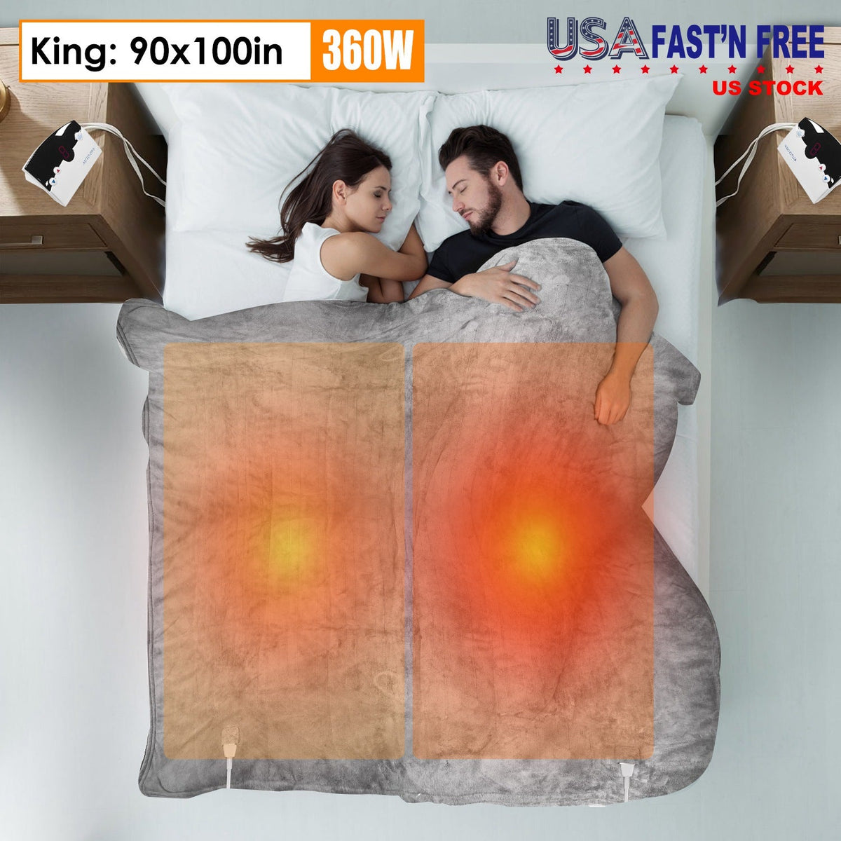 Electric Heated King Size Fleece Heated Blanket with Dual Controller 10 Heating Levels 10 Hours Auto Off Machine Washable for Home Office Usage 90x100