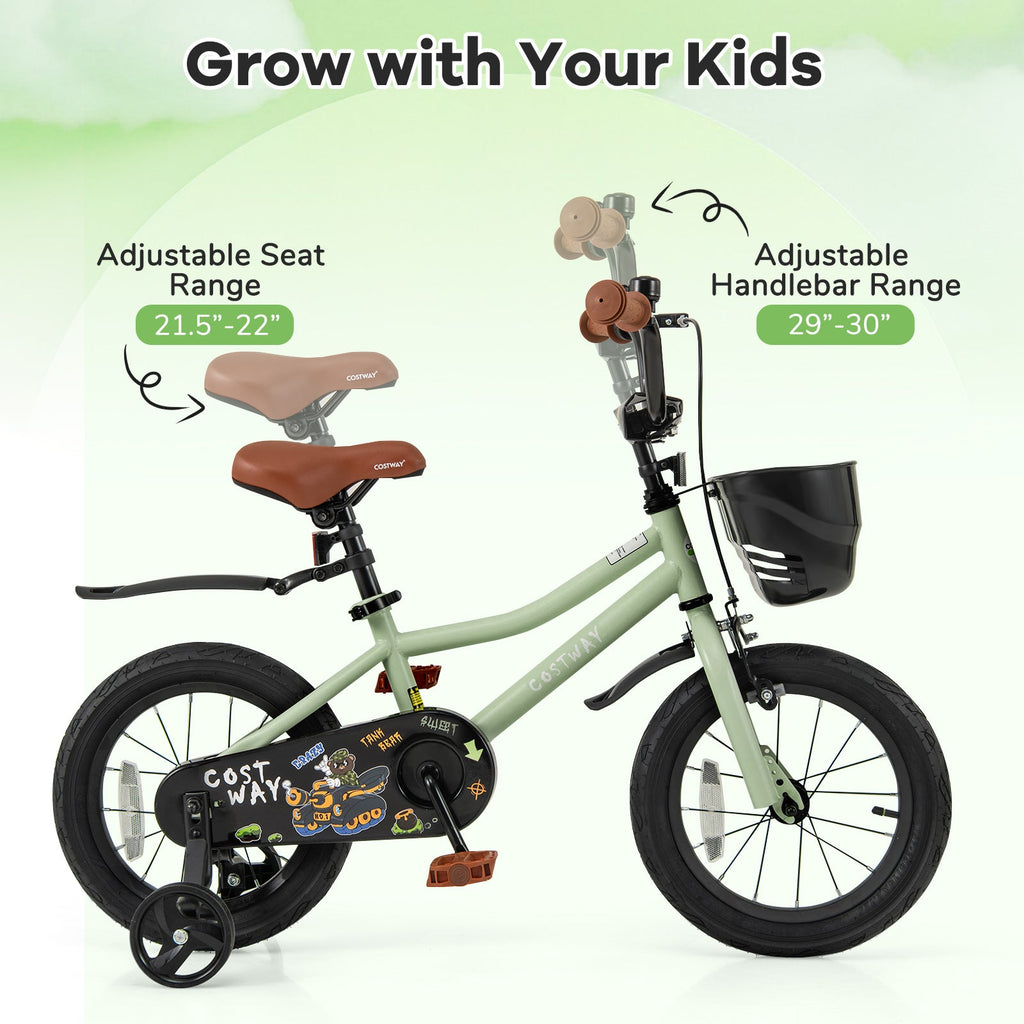 14-Inch Kids Bike Adjustable with Training Wheels for 3-5 Years Old