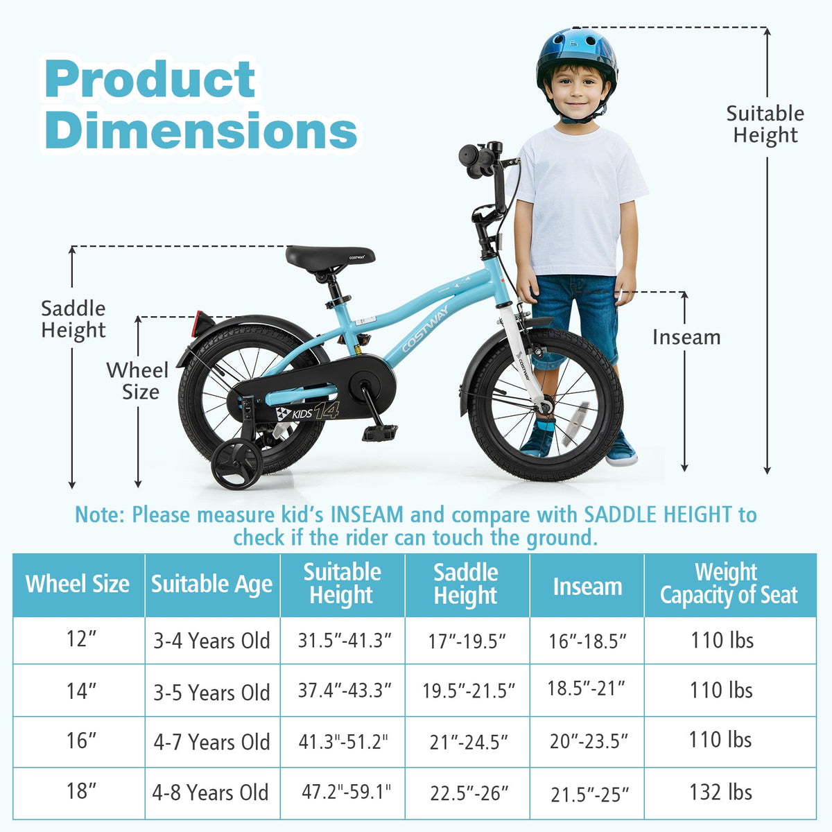 14-Inch Kids Bike for 3-5 Years Old Children Bicycle with Training Wheels