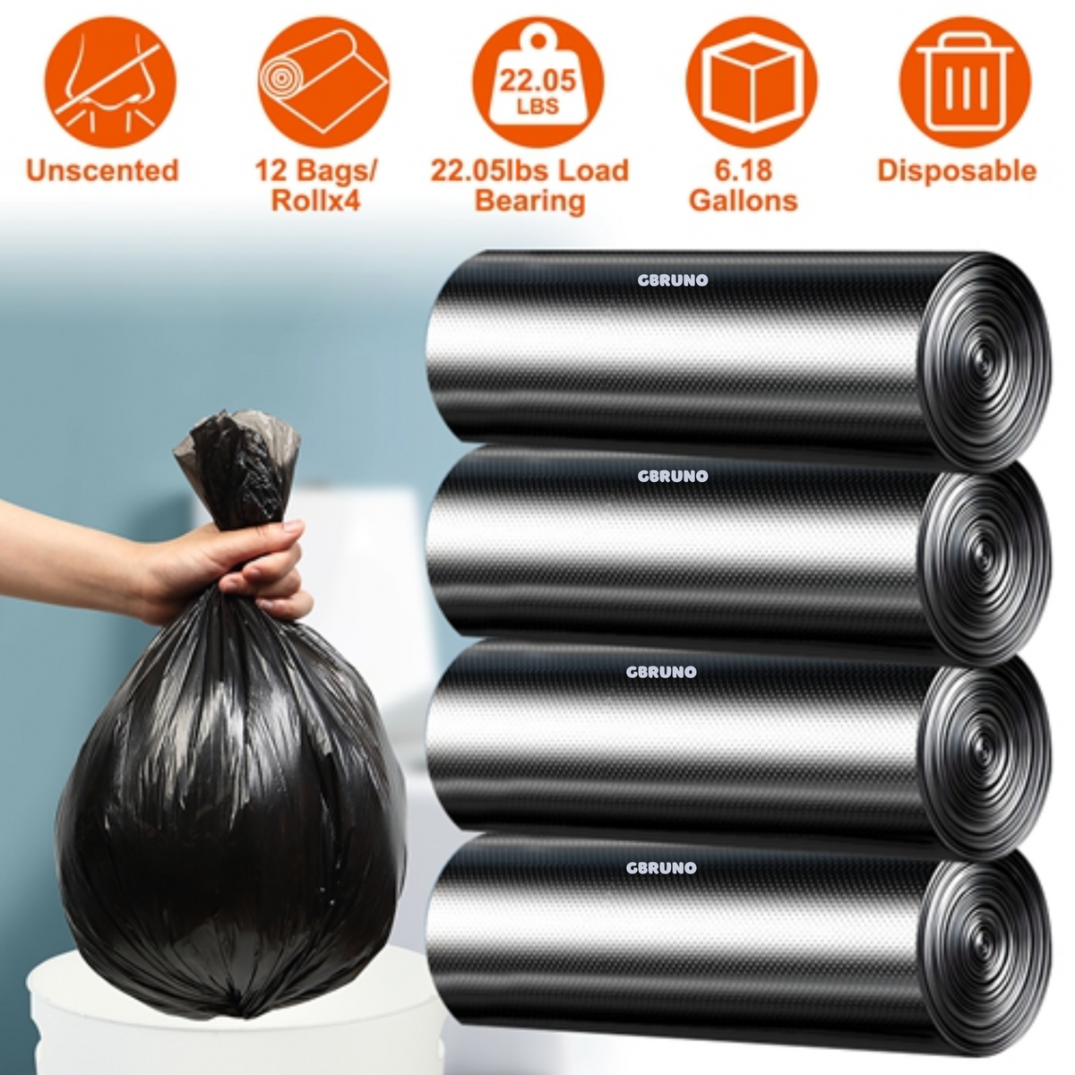4 Rolls Black Garbage Bags 6.18 Gallons Unscented Disposable Trash Bags Portable Leak Resistant Trash Can Liners for Bathroom Office Kitchen Bedroom C