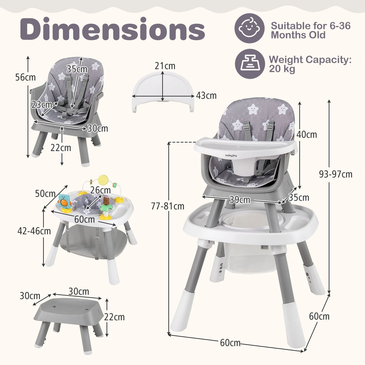 16-in-1 Baby High Chair with Activity Center and Booster Seat for Babies and Toddlers