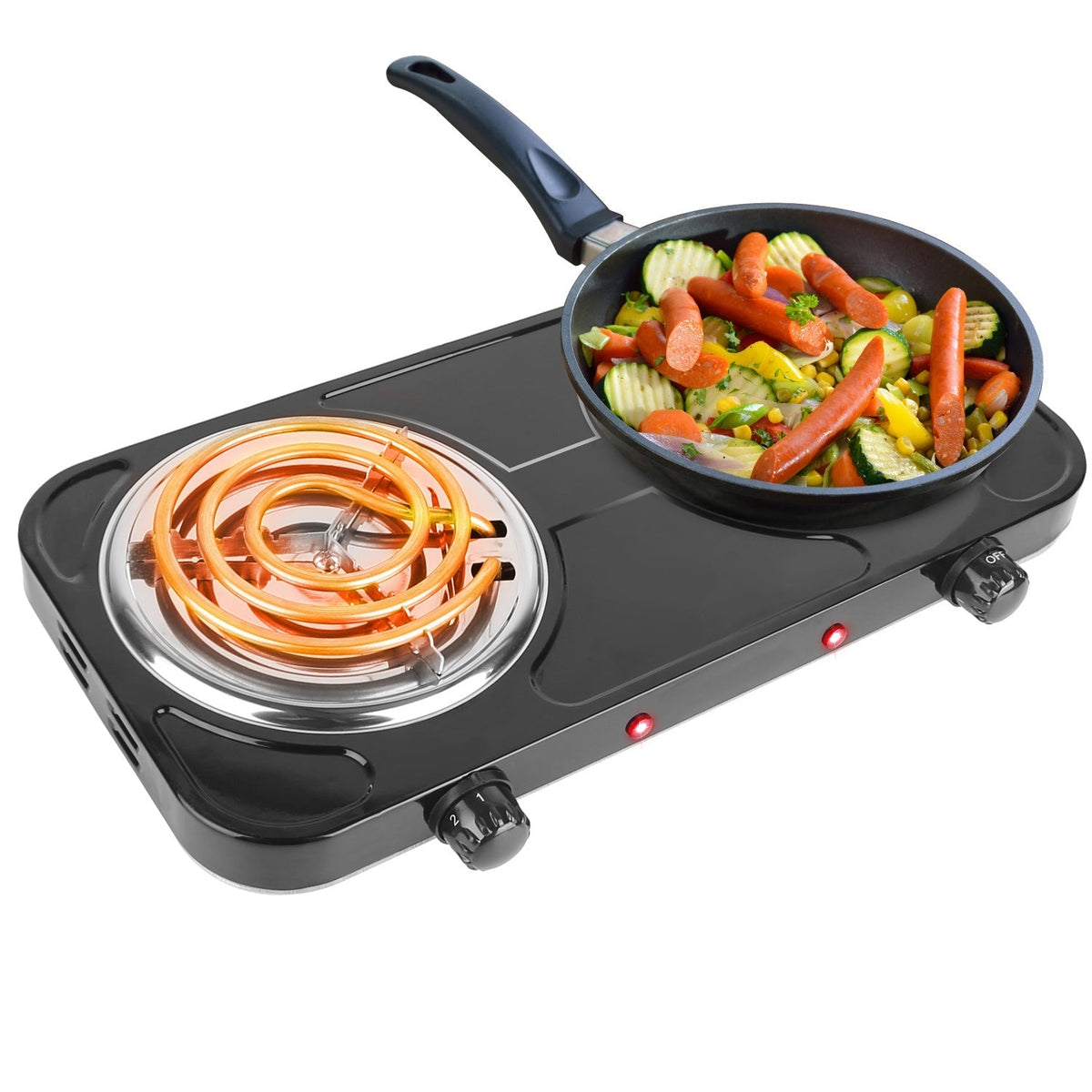 2000W Electric Double Burner Portable Coil Heating Hot Plate Stove Countertop RV Hotplate with Non Slip Rubber Feet 5 Temperature Adjustments