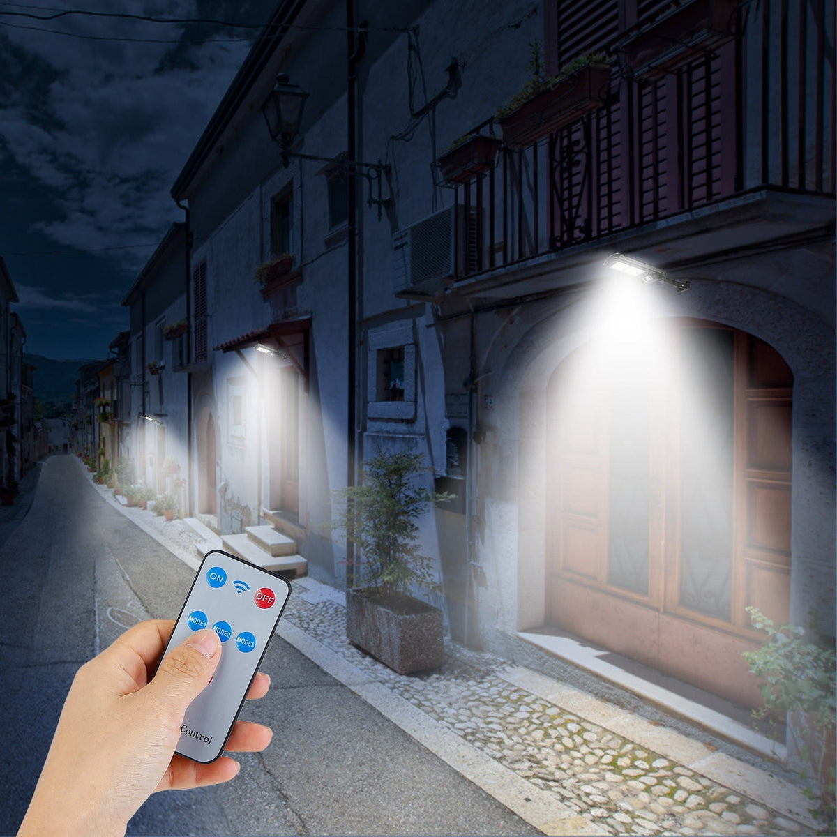 Solar Powered Wall Lights Outdoor 100LED Beads Motion Sensor Lamp IP65 Waterproof 3 Modes Sensor Light W/ Remote Control For Street Front Door Deck