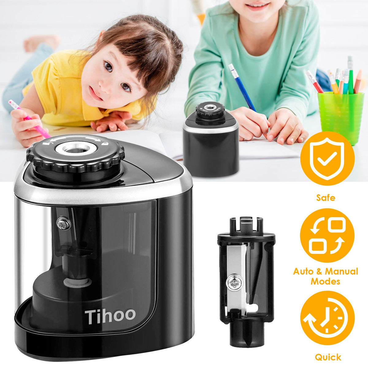 Electric Pencil Sharpener Auto Manual Pencil Sharpener Pencil Sharpener Battery Powered Pencil Sharpener Portable Pencil Sharpener for Wood Graphite
