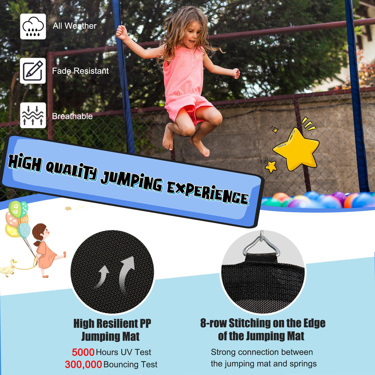 15/16 Feet Outdoor Recreational Trampoline with Enclosure Net-15ft