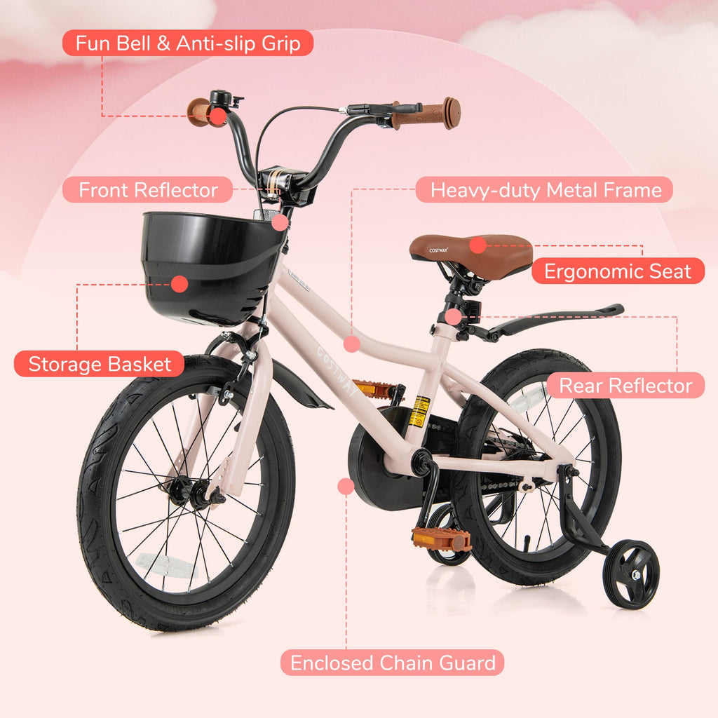 16-Inch Kids Bike with Basket and Adjustable Handlebar for 4-7 Years Old