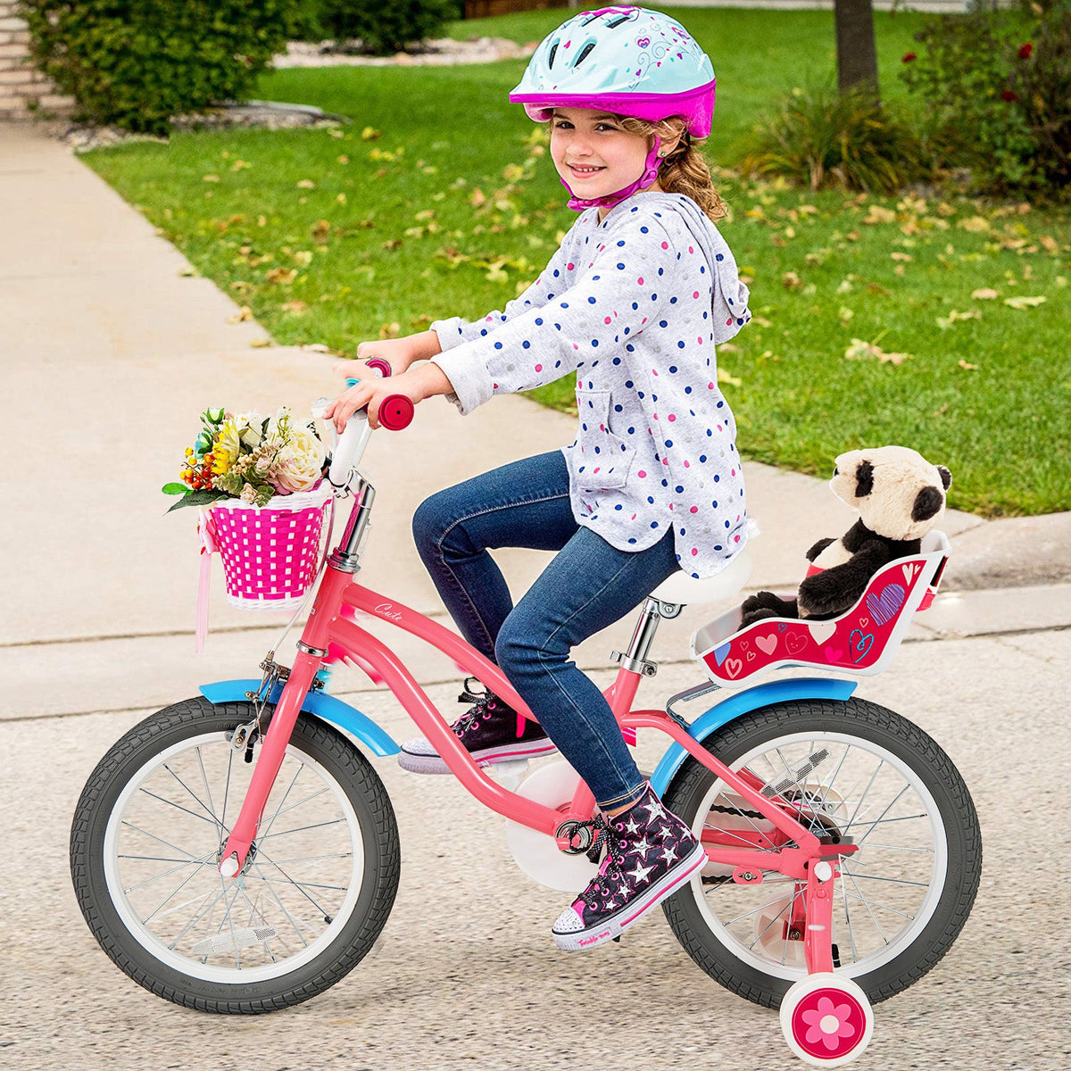 16 Inch Kids Bike with Training Wheels and Storage Basket-16 inches