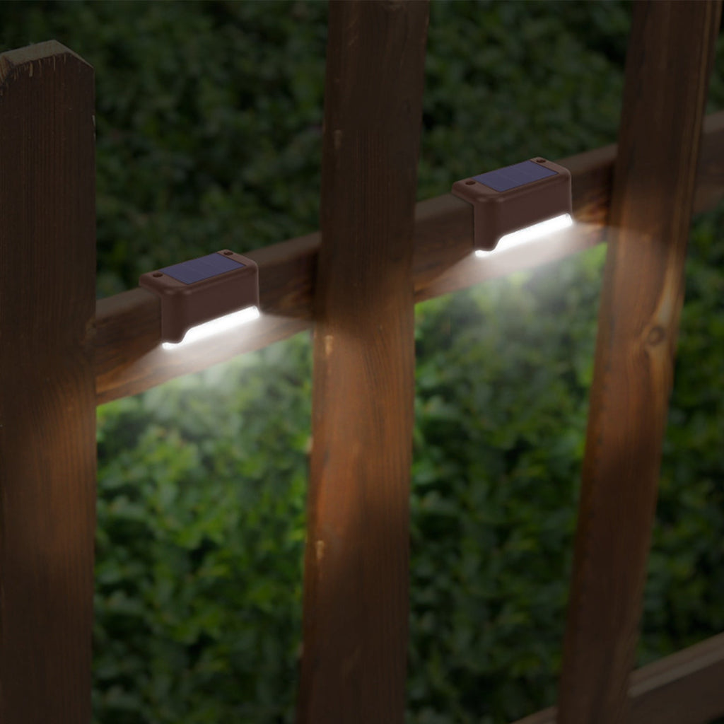 4Pcs Solar Powered LED Step Lights Outdoor IP55 Waterproof Dusk To Dawn Sensor Fence Lamps For Stairs Yard Railing