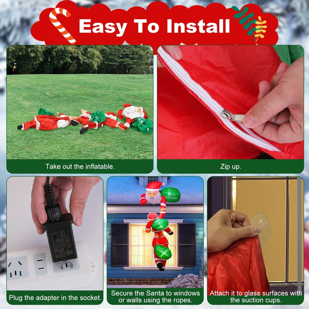 8FT Lighted Inflatable Santa – Climbing Christmas Decoration