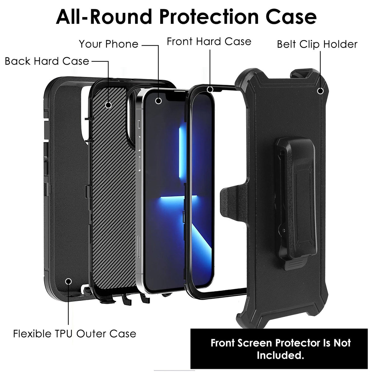 ShockproofÊPhone Case Anti-Shock All-Round Protection Phone Case Cover with Belt Clip Fit for iPhone 14/14Plus/14Pro/14Pro Max/13/13Pro/13Pro Max/12/1