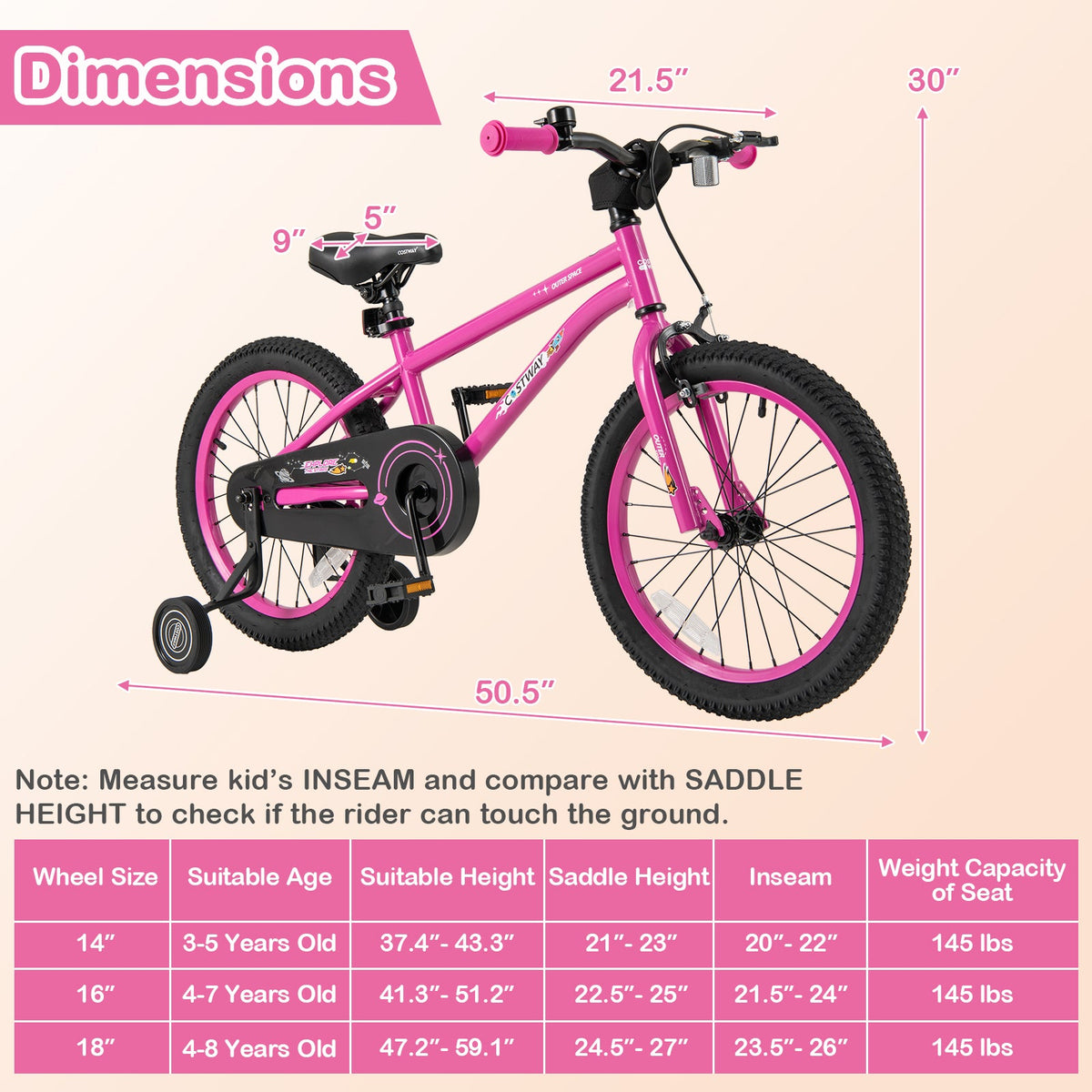 18 Inch Kids Bike for 4-8 Years Old Adjustable with Removable Training Wheels