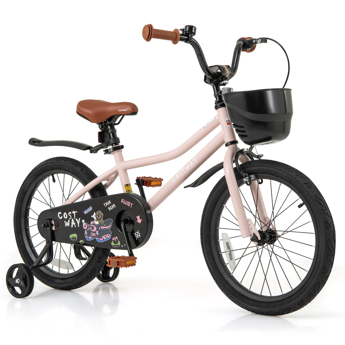 18 Inches Kids Bike with Basket and Adjustable Handlebar for 4-8 Years Old