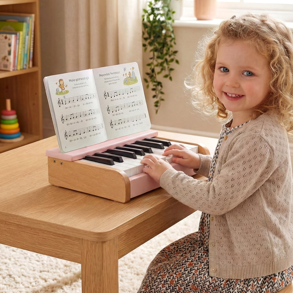 18-Key Wooden Piano for Kids with Music Stand