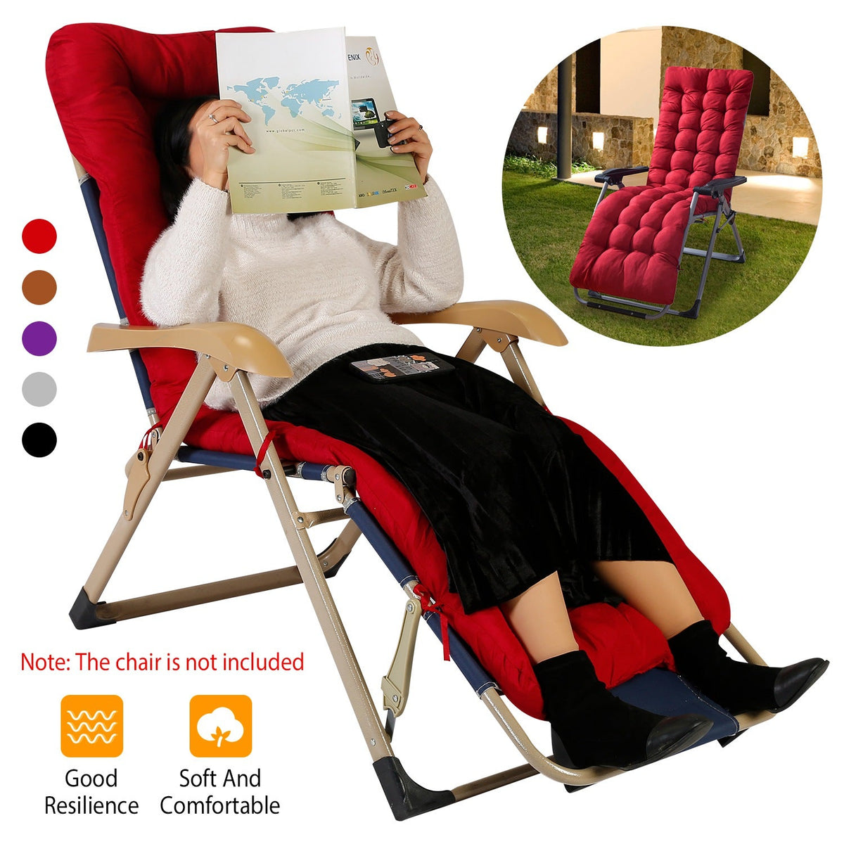 67x22in Chaise Lounger Cushion Recliner Rocking Chair Sofa Mat Deck Chair Cushion