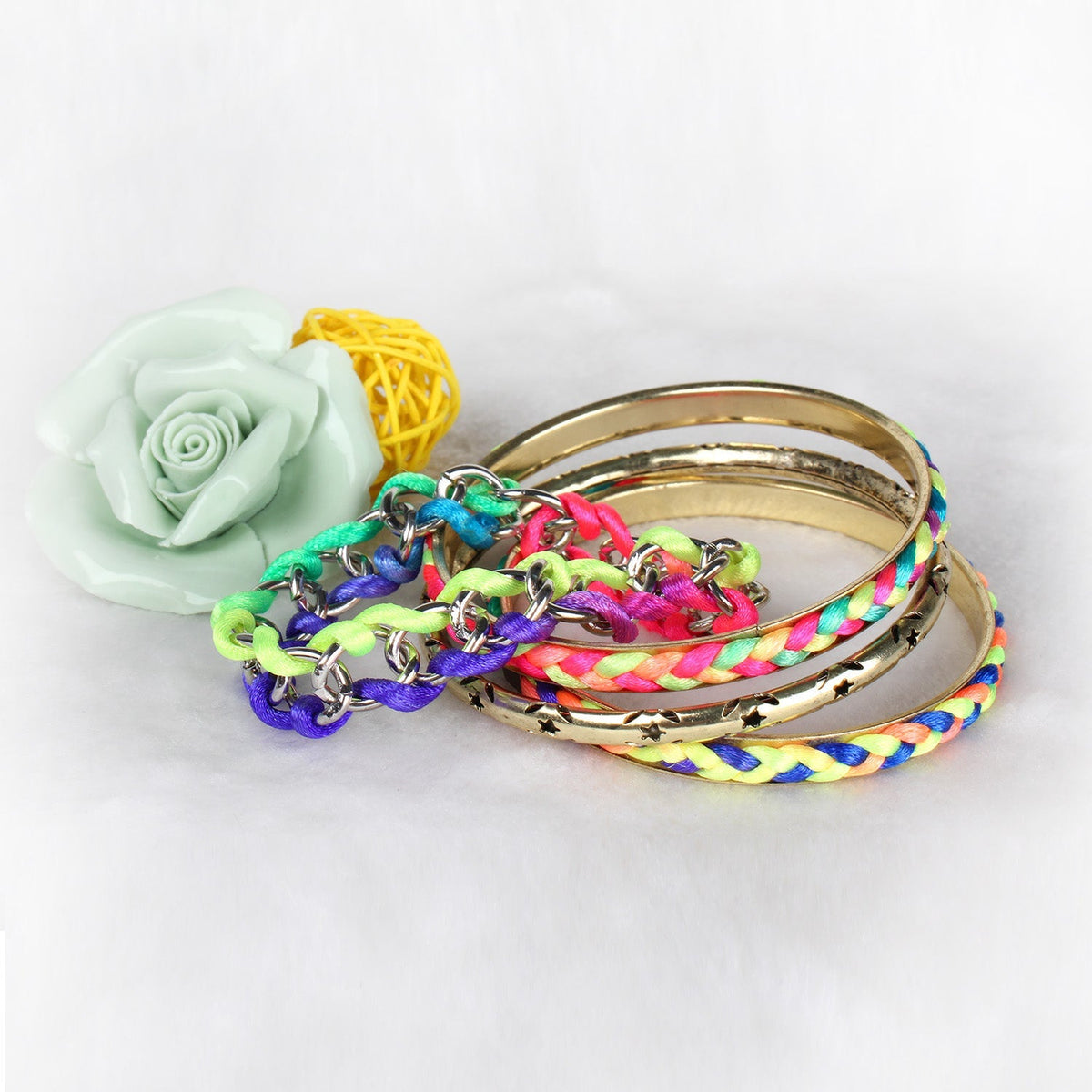4-Piece Colorful Woven Burnished Gold Bracelet Set
