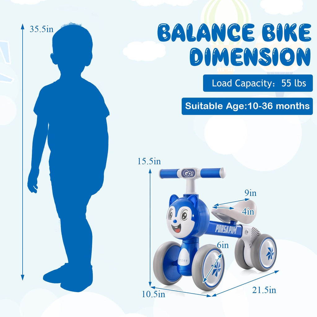 Baby Balance Bike No Pedal Lightweight Infant 4 Wheels Baby Bicycle-Blue