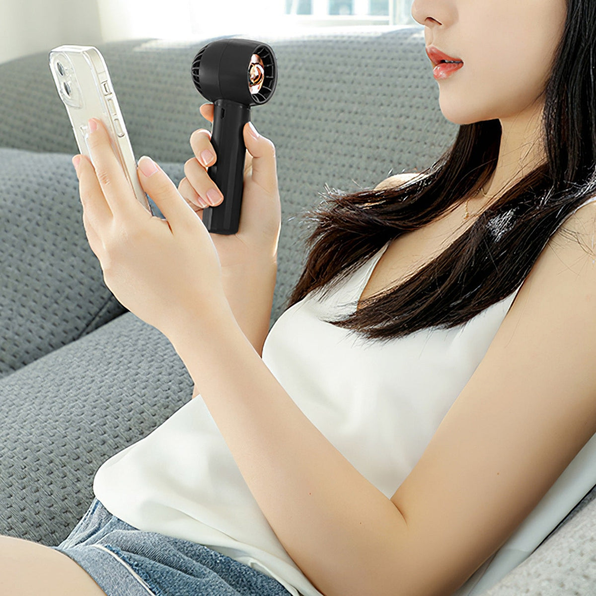 Portable Handheld Fan Rechargeable Pocket Personal Fan Quiet Desk Phone Holder Fan with 3 Speeds Removable Base for Commute Office Outdoor Indoor