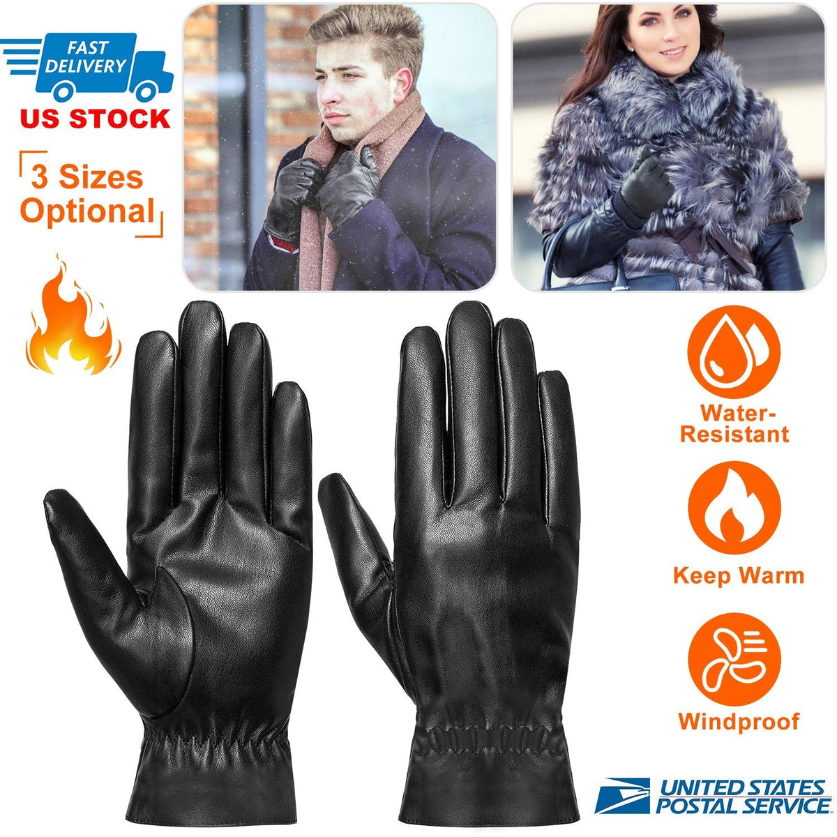 Unisex Leather Winter Warm Gloves Outdoor Windproof Soft Gloves Cycling Skiing Running Cold Winter Gloves