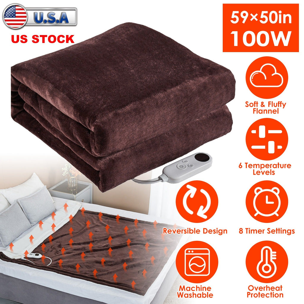 Electric Heated Flannel Throw Heated Blanket with 6 Heat Settings 1-8 Hours Auto off Washable for Home Office Usage 59x50in