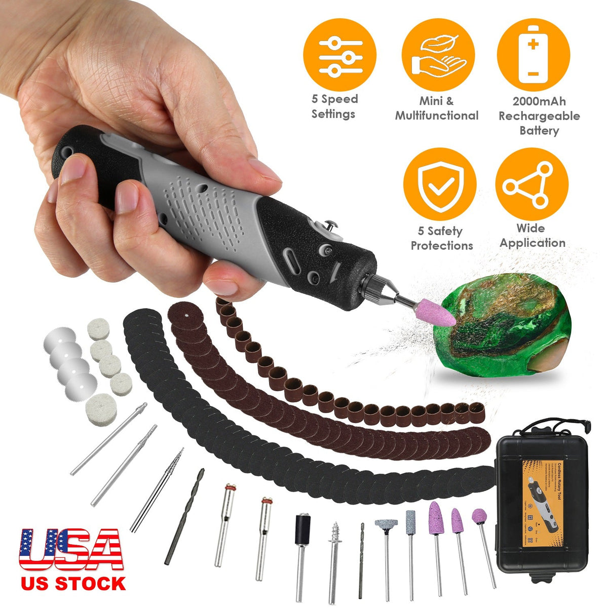 116Pcs 4V Cordless Rotary Tool Kit Power Rotary Tools with 5 Speeds 2000mAh Rechargeable Battery for Sanding Polishing Drilling Engraving Cutting Grin