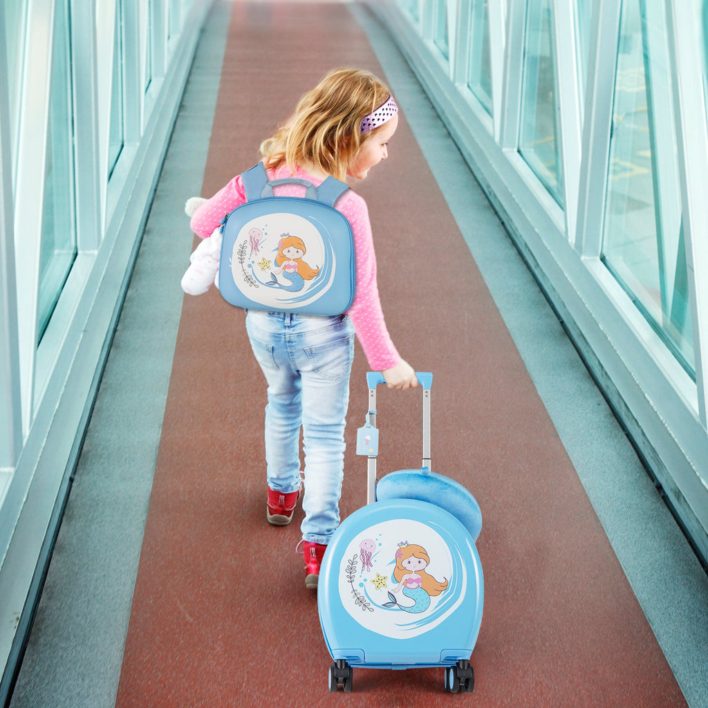 Kids Luggage Set with 14 Inches Carry-on Hardside Spinner Toddler Luggage and 10 Inches Backpack-Blue