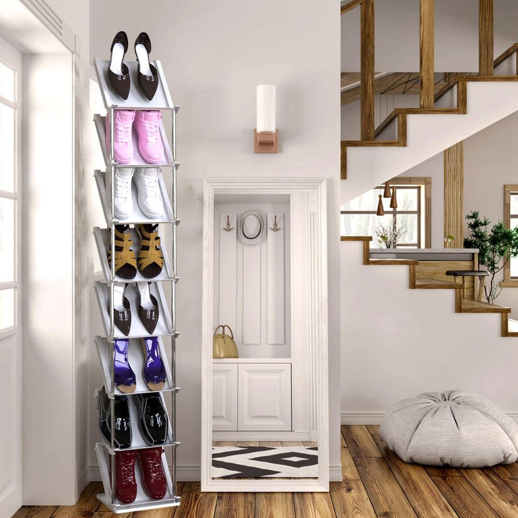 8 Tier Vertical Shoe Rack Narrow Free Standing Storage Organizer for Entryway Space-Saving Stackable Shoe Holder Corner Shoe Tower For Entryway Bedroo
