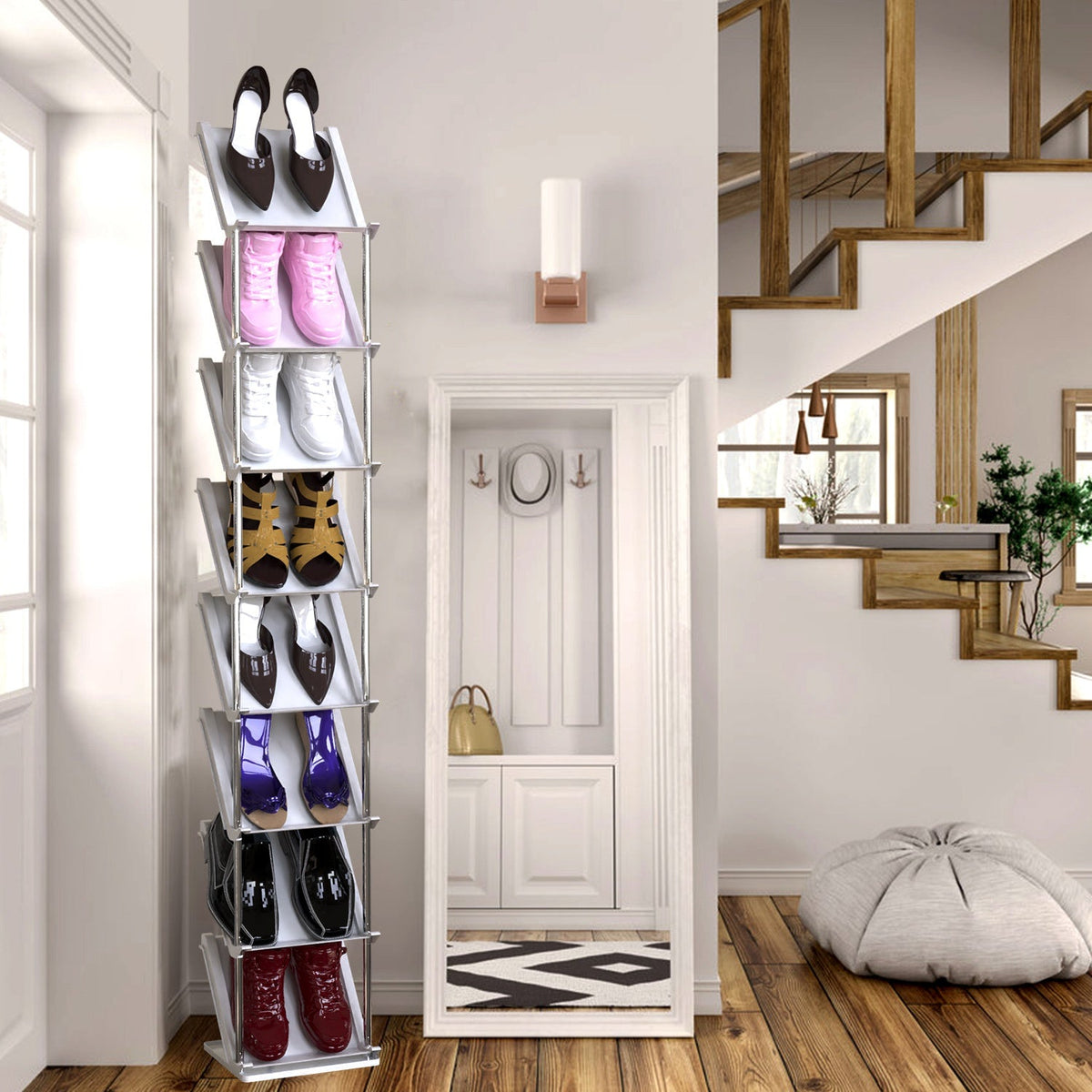 8 Tier Vertical Shoe Rack Narrow Free Standing Storage Organizer for Entryway Space-Saving Stackable Shoe Holder Corner Shoe Tower For Entryway Bedroo
