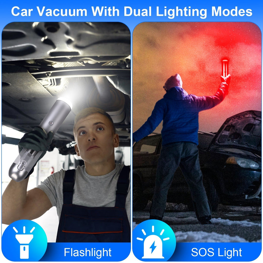 Cordless Handheld Car Vacuum Cleaner 16kPa Powerful Suction with 2 Speeds Filtration LED SOS Light Rechargeable Lightweight Portable Vacuum Cleaner fo