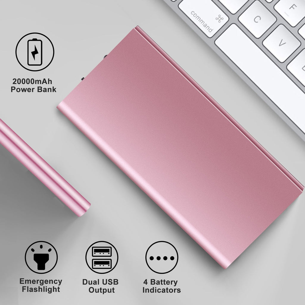 20000mAh Power Bank Ultra-thin External Battery Pack Phone Charger Dual USB Ports